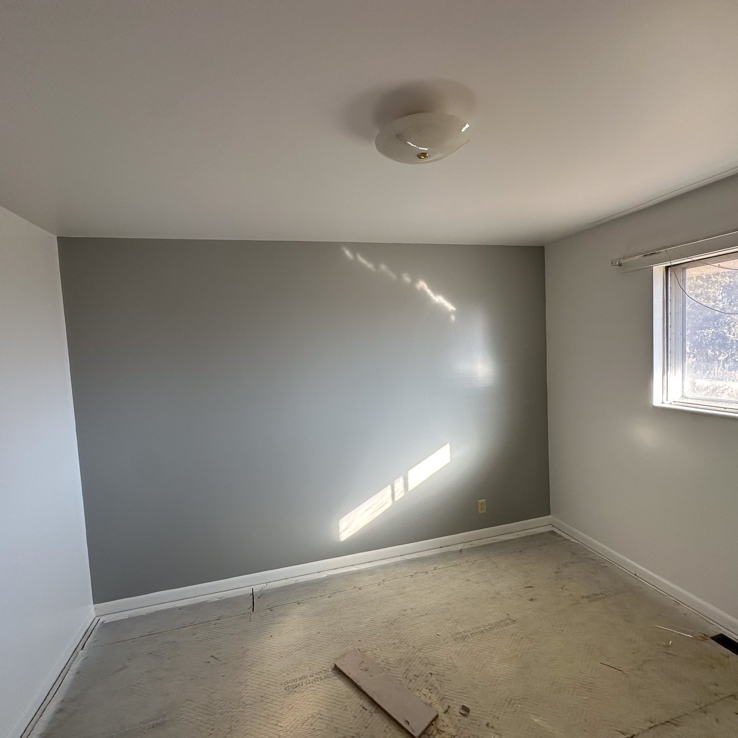 Empty room with freshly painted gray walls